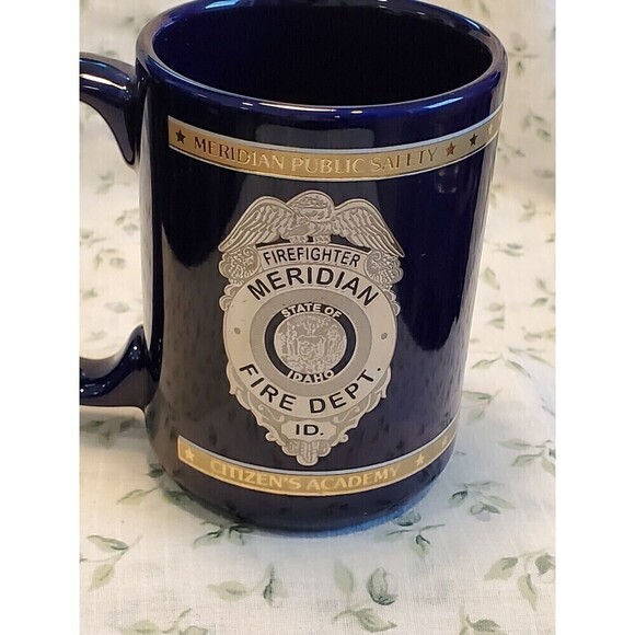 MERIDIAN IDAHO PUBLIC SAFETY POLICE FIRE BLUE GOLD COFFEE MUG 14 OUNCES - Picture 5 of 11